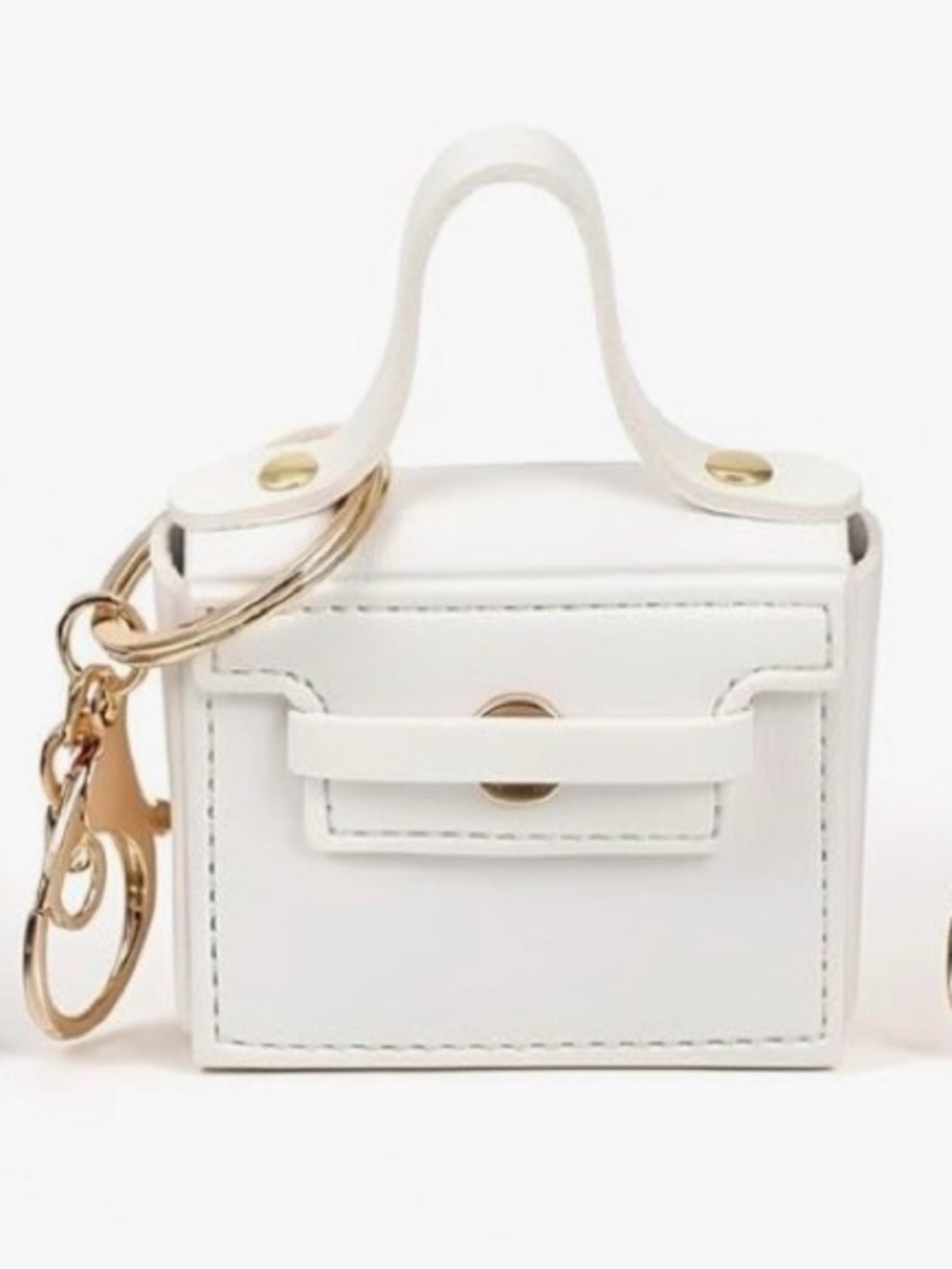 White Mini Leather Purse Bag Charm Keychain NWT